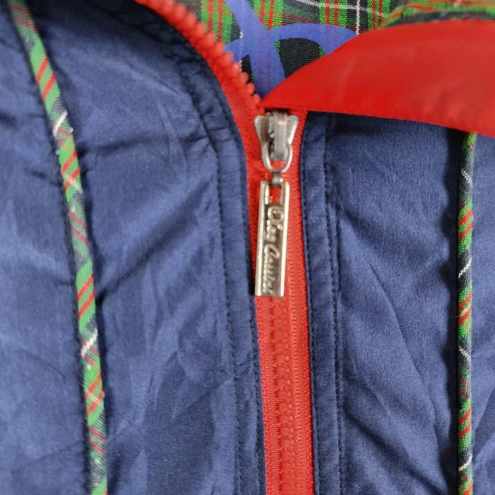 Oleg Cassini Sport Windbreaker Mens Medium Navy Blue Plaid Lined Vintage Jacket